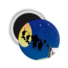 Santa Claus Christmas Sleigh Flying Moon House Tree 2 25  Magnets