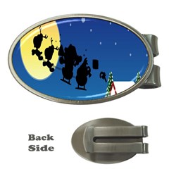 Santa Claus Christmas Sleigh Flying Moon House Tree Money Clips (oval)  by Alisyart