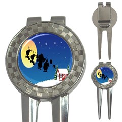 Santa Claus Christmas Sleigh Flying Moon House Tree 3-in-1 Golf Divots by Alisyart