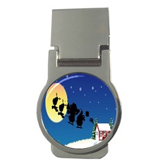 Santa Claus Christmas Sleigh Flying Moon House Tree Money Clips (round)  by Alisyart