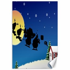 Santa Claus Christmas Sleigh Flying Moon House Tree Canvas 24  X 36 