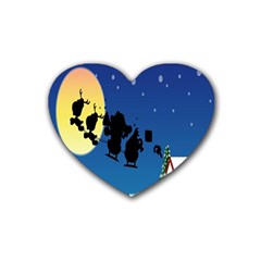 Santa Claus Christmas Sleigh Flying Moon House Tree Heart Coaster (4 Pack)  by Alisyart