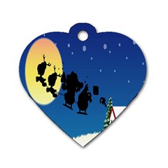 Santa Claus Christmas Sleigh Flying Moon House Tree Dog Tag Heart (one Side)