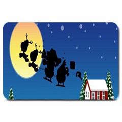 Santa Claus Christmas Sleigh Flying Moon House Tree Large Doormat  by Alisyart