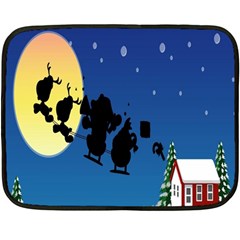 Santa Claus Christmas Sleigh Flying Moon House Tree Fleece Blanket (mini) by Alisyart