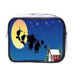 Santa Claus Christmas Sleigh Flying Moon House Tree Mini Toiletries Bags by Alisyart