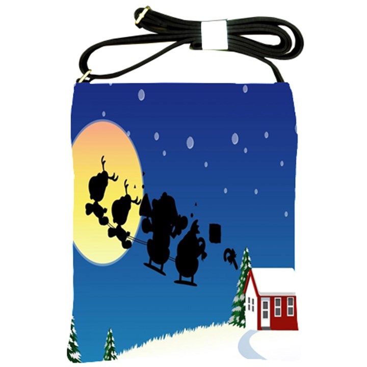 Santa Claus Christmas Sleigh Flying Moon House Tree Shoulder Sling Bags