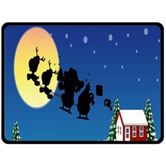 Santa Claus Christmas Sleigh Flying Moon House Tree Fleece Blanket (large) 