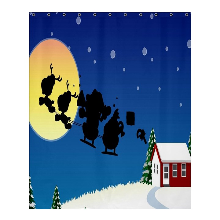 Santa Claus Christmas Sleigh Flying Moon House Tree Shower Curtain 60  x 72  (Medium) 