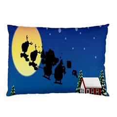 Santa Claus Christmas Sleigh Flying Moon House Tree Pillow Case (two Sides) by Alisyart