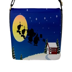 Santa Claus Christmas Sleigh Flying Moon House Tree Flap Messenger Bag (l)  by Alisyart