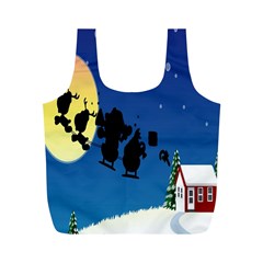 Santa Claus Christmas Sleigh Flying Moon House Tree Full Print Recycle Bags (m)  by Alisyart