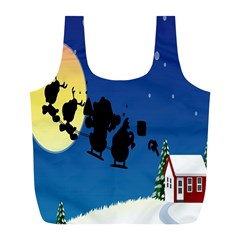 Santa Claus Christmas Sleigh Flying Moon House Tree Full Print Recycle Bags (l)  by Alisyart