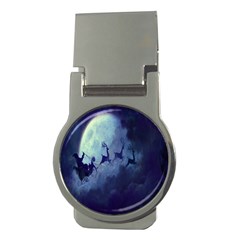 Santa Claus Christmas Night Moon Happy Fly Money Clips (round) 