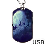 Santa Claus Christmas Night Moon Happy Fly Dog Tag USB Flash (One Side) Front