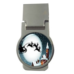 Santa Claus Christmas Snow Cool Night Moon Sky Money Clips (round)  by Alisyart