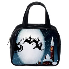 Santa Claus Christmas Snow Cool Night Moon Sky Classic Handbags (one Side)