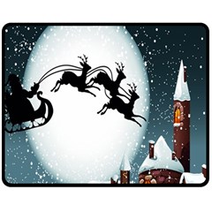 Santa Claus Christmas Snow Cool Night Moon Sky Fleece Blanket (medium) 