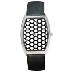 Tile Pattern Black White Barrel Style Metal Watch