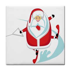 Surfing Snow Christmas Santa Claus Tile Coasters