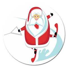 Surfing Snow Christmas Santa Claus Magnet 5  (round) by Alisyart