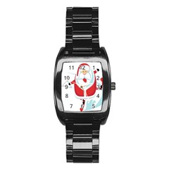 Surfing Snow Christmas Santa Claus Stainless Steel Barrel Watch