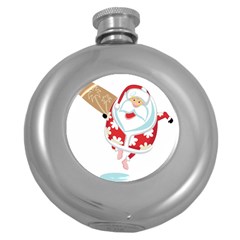 Surfing Christmas Santa Claus Round Hip Flask (5 Oz)