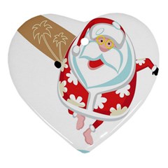 Surfing Christmas Santa Claus Heart Ornament (two Sides)