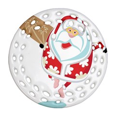 Surfing Christmas Santa Claus Round Filigree Ornament (two Sides)