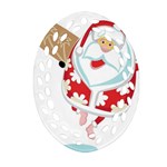 Surfing Christmas Santa Claus Oval Filigree Ornament (Two Sides) Front