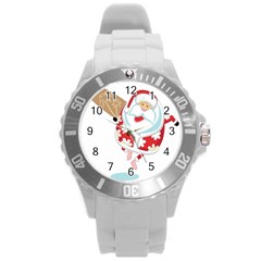 Surfing Christmas Santa Claus Round Plastic Sport Watch (l) by Alisyart