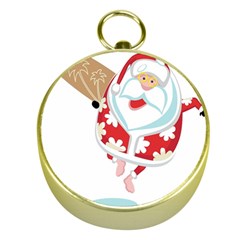 Surfing Christmas Santa Claus Gold Compasses by Alisyart