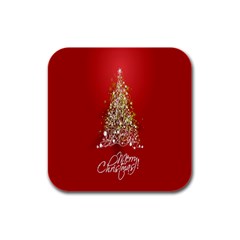 Tree Merry Christmas Red Star Rubber Square Coaster (4 Pack)  by Alisyart