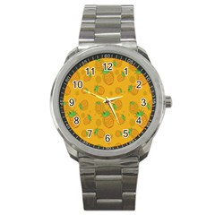 Fruit Pineapple Yellow Green Sport Metal Watch