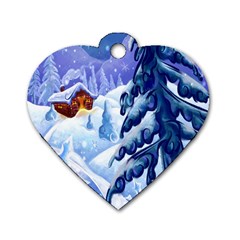 Christmas Wooden Snow Dog Tag Heart (one Side)