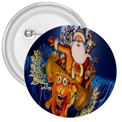 Deer Santa Claus Flying Trees Moon Night Christmas 3  Buttons by Alisyart