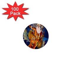 Deer Santa Claus Flying Trees Moon Night Christmas 1  Mini Buttons (100 Pack)  by Alisyart