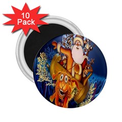 Deer Santa Claus Flying Trees Moon Night Christmas 2 25  Magnets (10 Pack)  by Alisyart