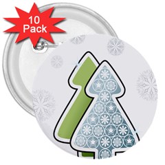 Tree Spruce Xmasts Cool Snow 3  Buttons (10 Pack) 