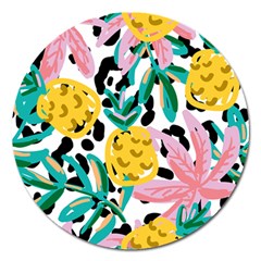 Fruit Pattern Pineapple Leaf Magnet 5  (round)