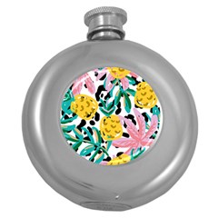 Fruit Pattern Pineapple Leaf Round Hip Flask (5 Oz)