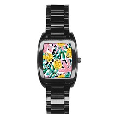 Fruit Pattern Pineapple Leaf Stainless Steel Barrel Watch by Alisyart