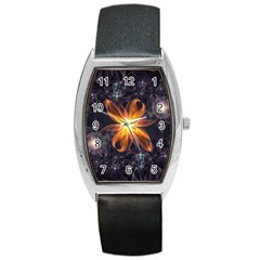 Beautiful Orange Star Lily Fractal Flower At Night Barrel Style Metal Watch by jayaprime