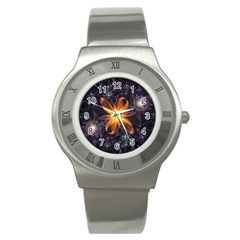 Beautiful Orange Star Lily Fractal Flower At Night Stainless Steel Watch by jayaprime