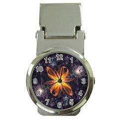 Beautiful Orange Star Lily Fractal Flower At Night Money Clip Watches by jayaprime