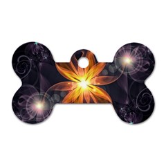 Beautiful Orange Star Lily Fractal Flower At Night Dog Tag Bone (two Sides) by jayaprime