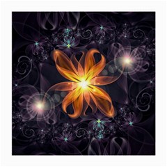 Beautiful Orange Star Lily Fractal Flower At Night Medium Glasses Cloth by jayaprime