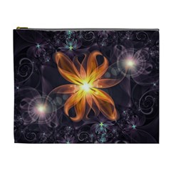 Beautiful Orange Star Lily Fractal Flower At Night Cosmetic Bag (xl) by jayaprime