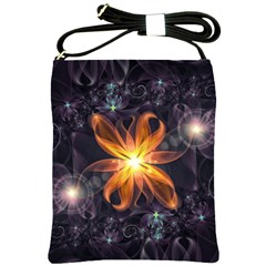 Beautiful Orange Star Lily Fractal Flower At Night Shoulder Sling Bags by jayaprime