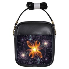 Beautiful Orange Star Lily Fractal Flower At Night Girls Sling Bags by jayaprime